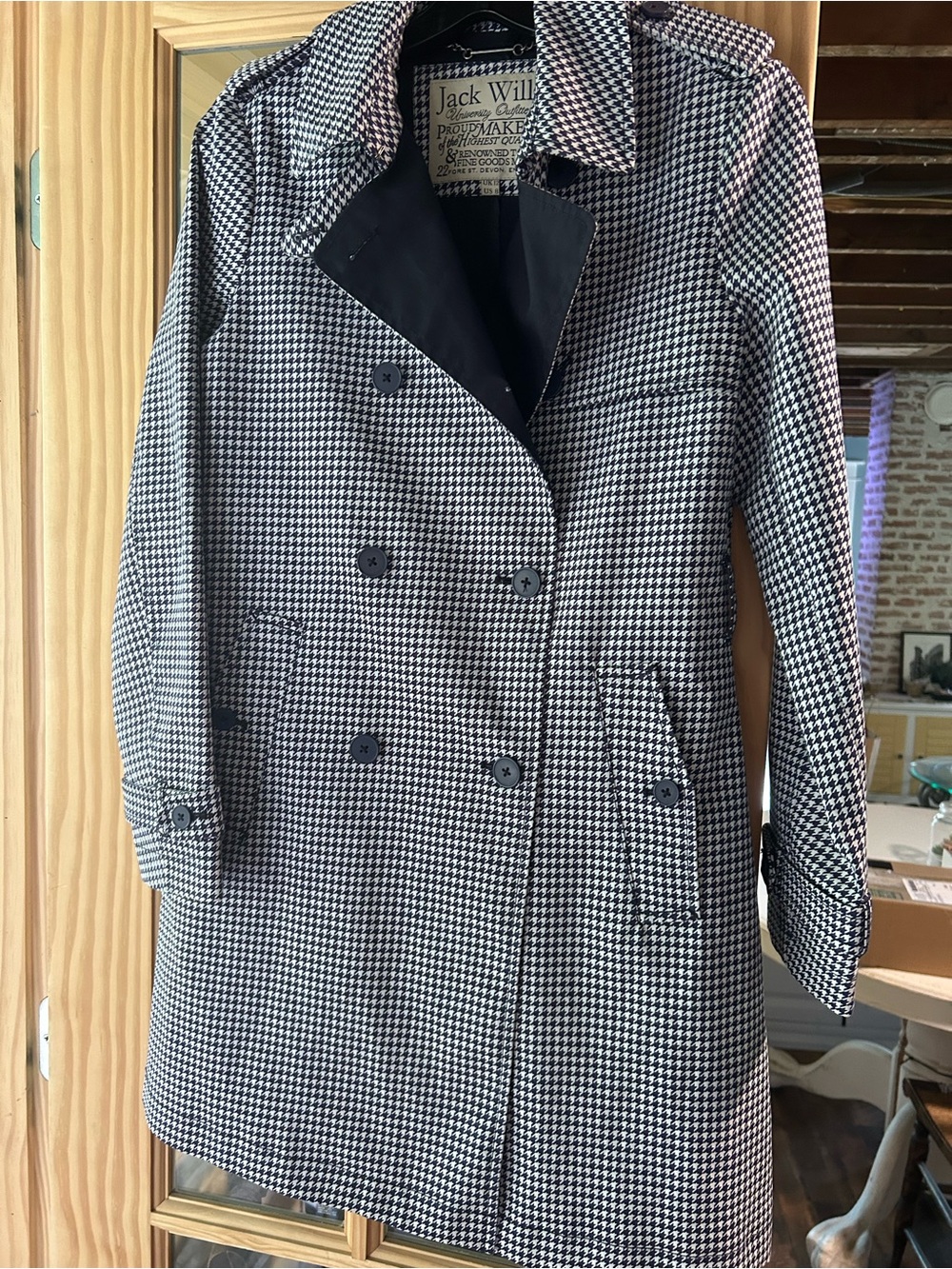 NWOT JACK WILLS Houndstooth Double-Breasted Trench Coat, Fully Lined, SEE NOTE!